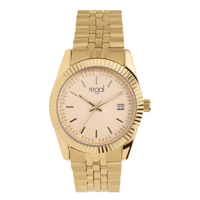 Lucardi Heren Regal horloge goud met gouden wijzerplaat - Horloge - Staal - Goudkleurig - 35.60 mm