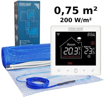 Elektrische vloerverwarmingsset 0,75 m², 200 W/m² + SN-10 Wi-Fi programmeerbare thermostaat