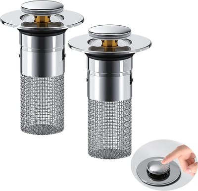 Set van 2 Universele Afvoerstoppen met Haarfilter, Pop-Up Afvoerstopper voor 34-40 mm Afvoer, Ideaal voor Keuken en Badkamer