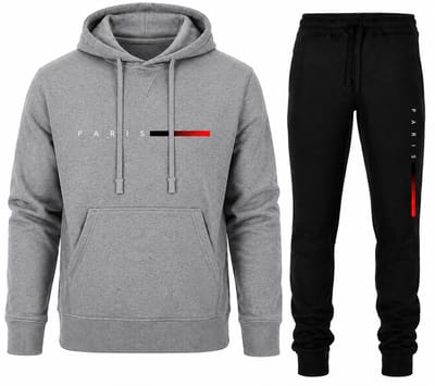 Trainingspak Heren - Joggingpak met Hoodie en Sportbroek - Heren Huispak - Katoen - Paris print - Grijs - XS