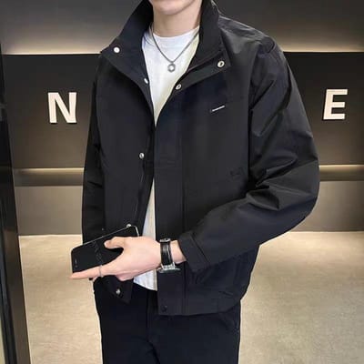 Herfst en Lente Heren Stand-up Kraag Casual Jas Jas Koreaanse Versie Veelzijdig Jong en Middelbare Leeftijd Top S black