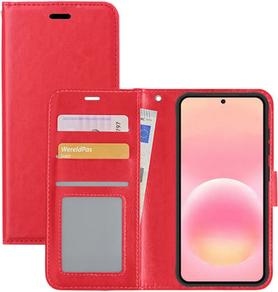 Hoesje - Met Pasjeshouder - Geschikt voor Samsung Galaxy A57 - Luxe Bookcase Portemonee - Flip Case - Kunstleer Book Case - Flipcase - Book Cover - Walletcase - Portemonneehoes - Rood