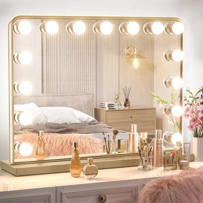 Verlichte make-upspiegel - Hollywood spiegel - Perfecte make-up - Vervangbare lampen - 58 x 45 cm - Goud
