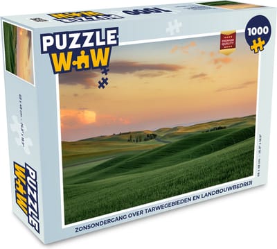 Puzzel Zonsondergang over tarwegebieden en landbouwbedrijf - Legpuzzel - Puzzel 1000 stukjes volwassenen