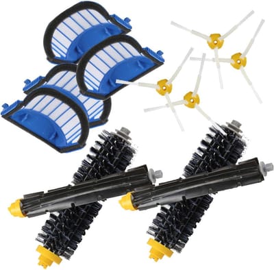 Accessoireset geschikt voor iRobot Roomba 600 Series 620 630 650 660 stofzuiger, 4 stuks AeroVac blauw filter + 2 stuks hoofdzijborstel + 4 stuks zijborstel