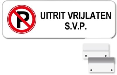 Bord Uitrit Vrijlaten - Weerbestendig Aluminium - 40x15 cm - Bevestiging: Met muur-/ wandmontage beugels