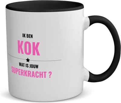Akyol - ik ben kok wat is jouw superkracht? koffiemok - theemok - zwart - Kok - iemand die goed kan koken - mensen die kok zijn - kook liefhebbers - verjaardagscadeau - verjaardag - cadeau - kado - geschenk - gift - 350 ML inhoud