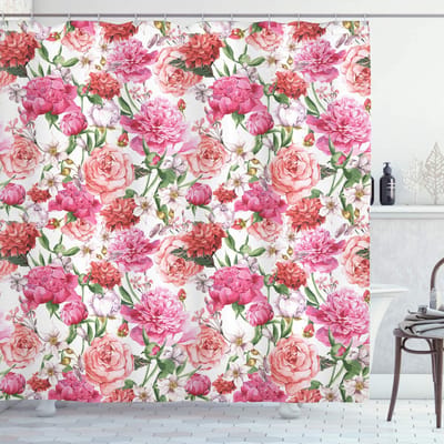 ABAKUHAUS douchegordijn – bloemenpatroon – 175 x 240 cm – Polyester, waterafstotend