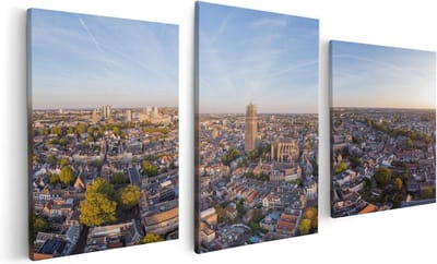 Artaza Canvas Schilderij Drieluik Utrecht Vanuit De Lucht - 120x60 - Foto Op Canvas - Canvas Print