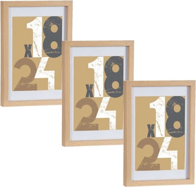 3x stuks houten fotolijst - bruin - 21 x 30 cm - fotolijstje - met passe-partout - decoratie
