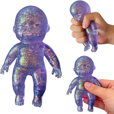 1 stuks Glitter Siliconen Baby Knijpspeelgoed, Langzame Terugslag Stressverlichtend Fidget Speelgoed met Zachte Bevredigende Textuur paars