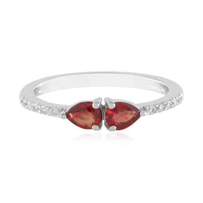 Cavill - Zilver Ring - 925 Sterling Zilver Verguld - 2 Peervormige Tanzania Robijn 0.43 ct + Cambodja Zirkon 0.13 ct - Elegant
