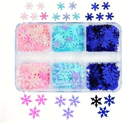 Ensemble de Paillettes et Séquins pour Ongles Thème Noël 3D Flocons de Neige Étoiles Formes Arbre de Noël, Flocons Mixtes Hexagonaux pour Manucure Hivernale DIY