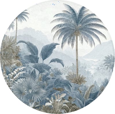 Badmat rond 70x70 cm - Antislip - Jungle - Modern - Blauw - Groen - Badmatten voor badkamer - Badkamermat - Douchemat - Ronde badkamer mat