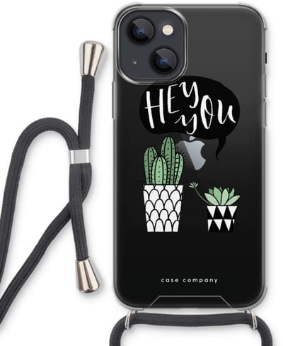 Case Company® - Hoesje met koord geschikt voor iPhone 13 mini hoesje met Koord - Hey you cactus - Telefoonhoesje met Zwart Koord - Bescherming aan alle Kanten en Over de Schermrand