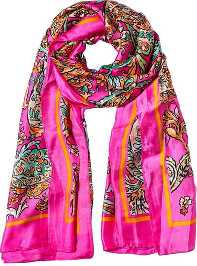 Nouka Roze Multicolor Dames Sjaal – Unieke Print - Zijde Gevoel - Dunne & Lichte Sjaal - Luchtige Shawl – Lente / Zomer – 90 x 180 cm