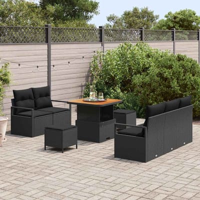 vidaXL - Tuinbank - Set - 8 - st - 7-Aantal - zitplaatsen - Zwart