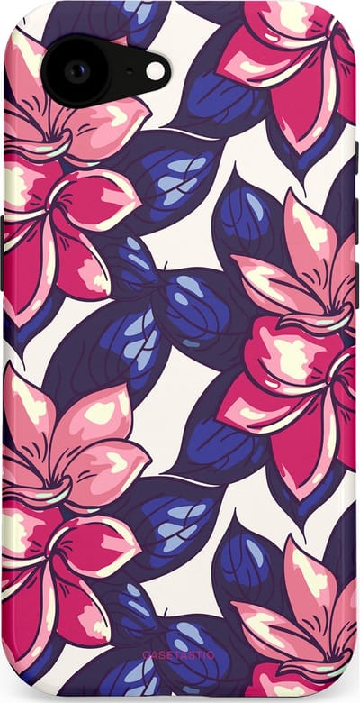Casetastic hoesje geschikt voor Apple iPhone 16e / Apple iPhone 17e - MagSafe - Dubbellaagse bescherming - Tropen paradijs - Fashion Case - Donkerblauw Roze Koraal Lila