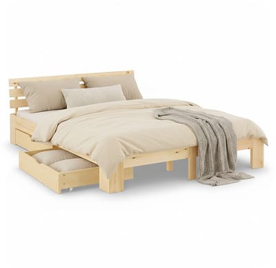 Homestyle4u Tweepersoonsbed - 180x200 cm - Bed met 2 bedbakken - Natuur