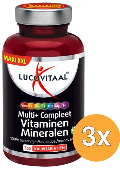 3x Lucovitaal Multi+ Compleet Vitaminen & Mineralen (365 kauwtabletten)