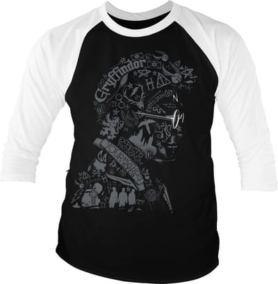 Harry Potter Raglan top -L- Wordings And Symbols Zwart/Wit