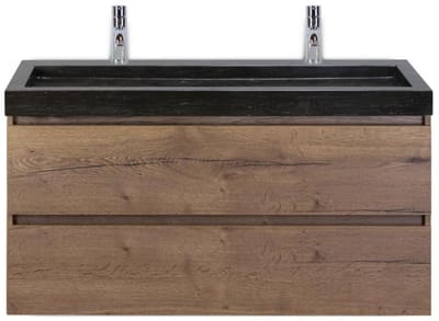 Maxx XL Badmeubelset 120 cm - Tabacco - Wastafel Lucca Enkel 2 Kraangaten