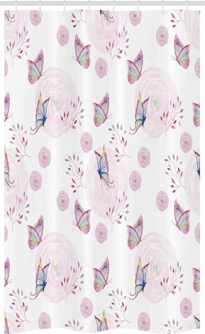 ABAKUHAUS douchegordijn – vlinder 120x180 cm – 100% polyester, roze/wit