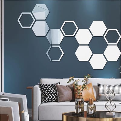 Hexagonale Muurspiegels, 12 Stuks Verwijderbare Acryl Spiegels voor Wanddecoratie, DIY Decoratie voor Woonkamer en Slaapkamer