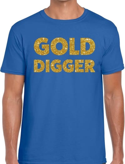 Gold Digger glitter tekst t-shirt blauw heren - heren shirt Gold Digger S
