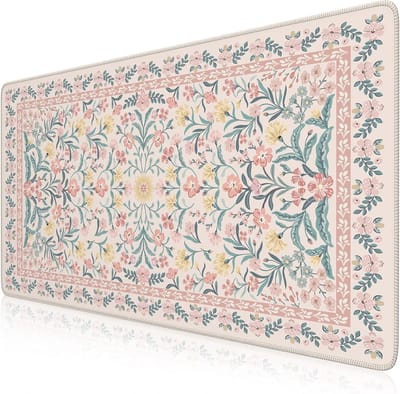 XXL Bureaumat - Bureauonderlegger Toetsenbordmat - Comfortabel Werken - Antislip Onderkant Gestikte Randen - 90x40cm - Roze Bloemen