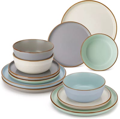 Luxe Serviesset – 12 delig – 4 persoons – Steengoed - Bordenset – Dinner platen – Dessertborden - Kommen - Meerkleurig