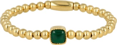 My Bendel - Goudkleurige Elastische Damesarmband met Green Agate Edelsteen - met Luxe Cadeauverpakking | Sieraden Voor Dames | Maat M