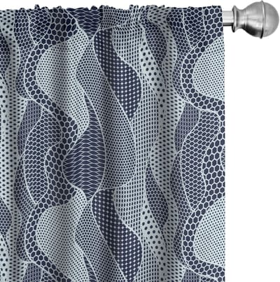 ABAKUHAUS Abstracte gordijnen – Golven en cirkels – 2x75x225 cm – Donkerblauw/Babyblauw