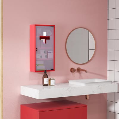 REDOM - Medicijnkast - Afsluitbaar Met Druk-Open-Systeem - Voor Thuis En Kantoor - Staal En Mat Glas - Rood - 30 X 12 X 60 Cm