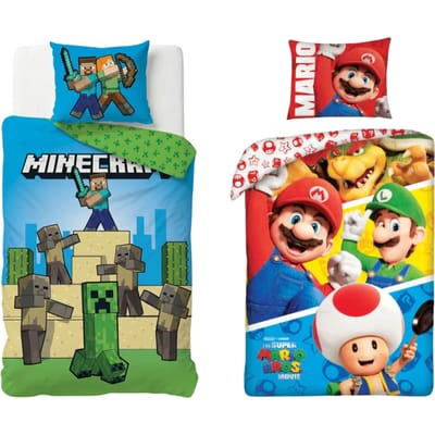 Minecraft en Super Mario slaapkamerset; dekbedovertrekken