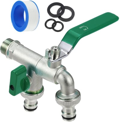 Dailygoods- Dubbelventielkraan 90 Graden - G1/2 Schroefdraad - Messing Kraan - Warm/Koud Water - Tuingereedschap - Duurzaam Vernikkeld Materiaal - Tweewwegkraan