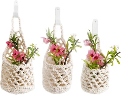 VHV - Plantenhanger - Macramé plantenhanger - Wanddecoratie - Set van 3 - Wandhouder - Voor binnen en woonkamer - Exclusief potten - 3 maten - Wit