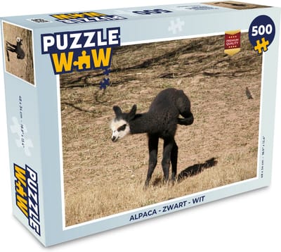 Puzzel Alpaca - Zwart - Wit - Legpuzzel - Puzzel 500 stukjes