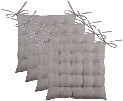 Stof Textile stoelkussen BEA - 4x - taupe - 40 x 40 x 4 cm - touwtjes sluiting - binnen/buiten - zitkussens plat
