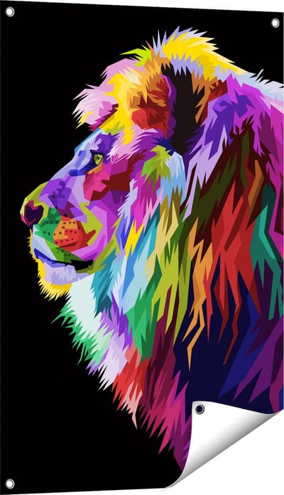 Gards Tuinposter Gekleurde Leeuw - Abstract - Kleur - 60x90 cm - Tuindoek - Tuindecoratie - Wanddecoratie buiten - Tuinschilderij
