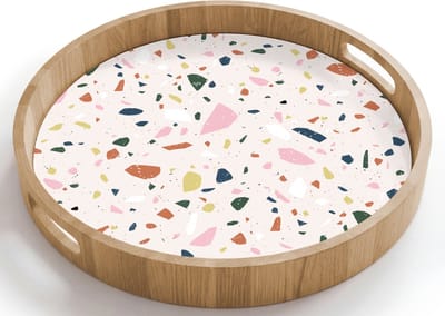 Dienblad rond 40x40 cm - Schootdienblad hout - Terrazzo - Patroon - Kleurrijk - Borrelplank rechthoek - Plateau houten dienbladen