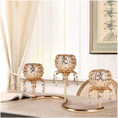 Kandelaar Kristal - Kaarshouder Goud - Huis Decoratie - Luxe Kristal - 38x38cm - Goud
