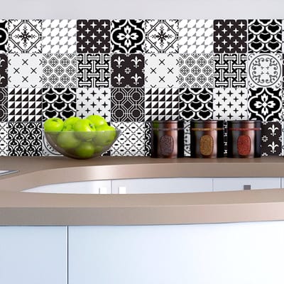 Zelfklevende tegelmuurstickers voor keuken en badkamer - 16 tegelstickers, antieke ornamenten, grijstinten - 16 stickers, 15x15cm