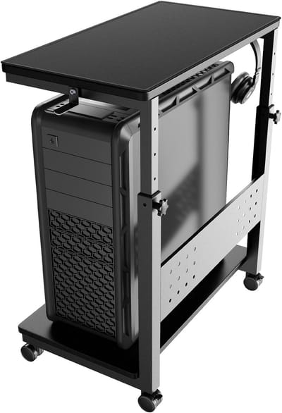PUTORSEN In Hoogte Verstelbare PC Tower Standaard met 2 Etages, Computer Tower Standaard met Wieltjes en Muismat,ATX-behuizingen tot 40kg/Etage,Printerstandaard voor Thuisbureau, Zwart