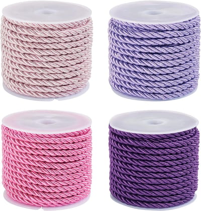 4 Rollen 3mm Polyester Gedraaide Kordels - 3-laags Gevlochten Touw voor Gordijnen, Tas Trekkoorden en Huisdecoratie