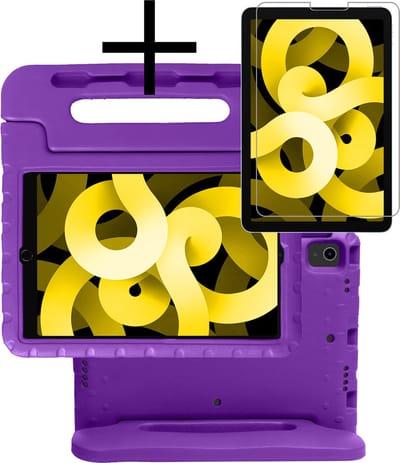 Hoes - Geschikt voor Apple iPad Air 5 (2022) - 10.9 inch - 5e Generatie - M1 - Met Screenprotector - Kinderhoes Shockproof Bumper - Kidsproof Case - Tablet Hoesje - Kinder Cover - Paars