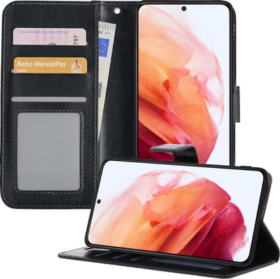 Hoesje - Geschikt voor Samsung Galaxy S21 - Luxe Bookcase - Walletcase Hoes - Portemonnee - Cover - Telefoonhoes - Zwart