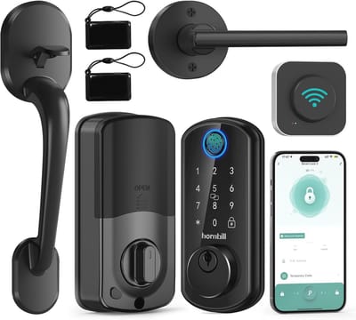 Slimme WiFi voordeurslot - Vingerafdruk, Digitaal Toetsenbord en APP Afstandsbediening - Zwart