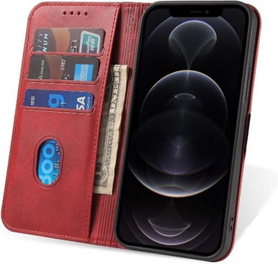 Smartphonica iPhone 12 Pro Max leren hoesje met magnetische sluiting - Rood geschikt voor iPhone 12 Pro Max