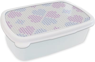 Broodtrommel Wit - Lunchbox - Brooddoos - Klaver - Patronen - Paars - 18x12x6 cm - Volwassenen